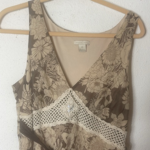 VTG Y2K Womens 16 Gauzy Silk Floral Crochet Long Slip Dress Boho Festival - Picture 2 of 8